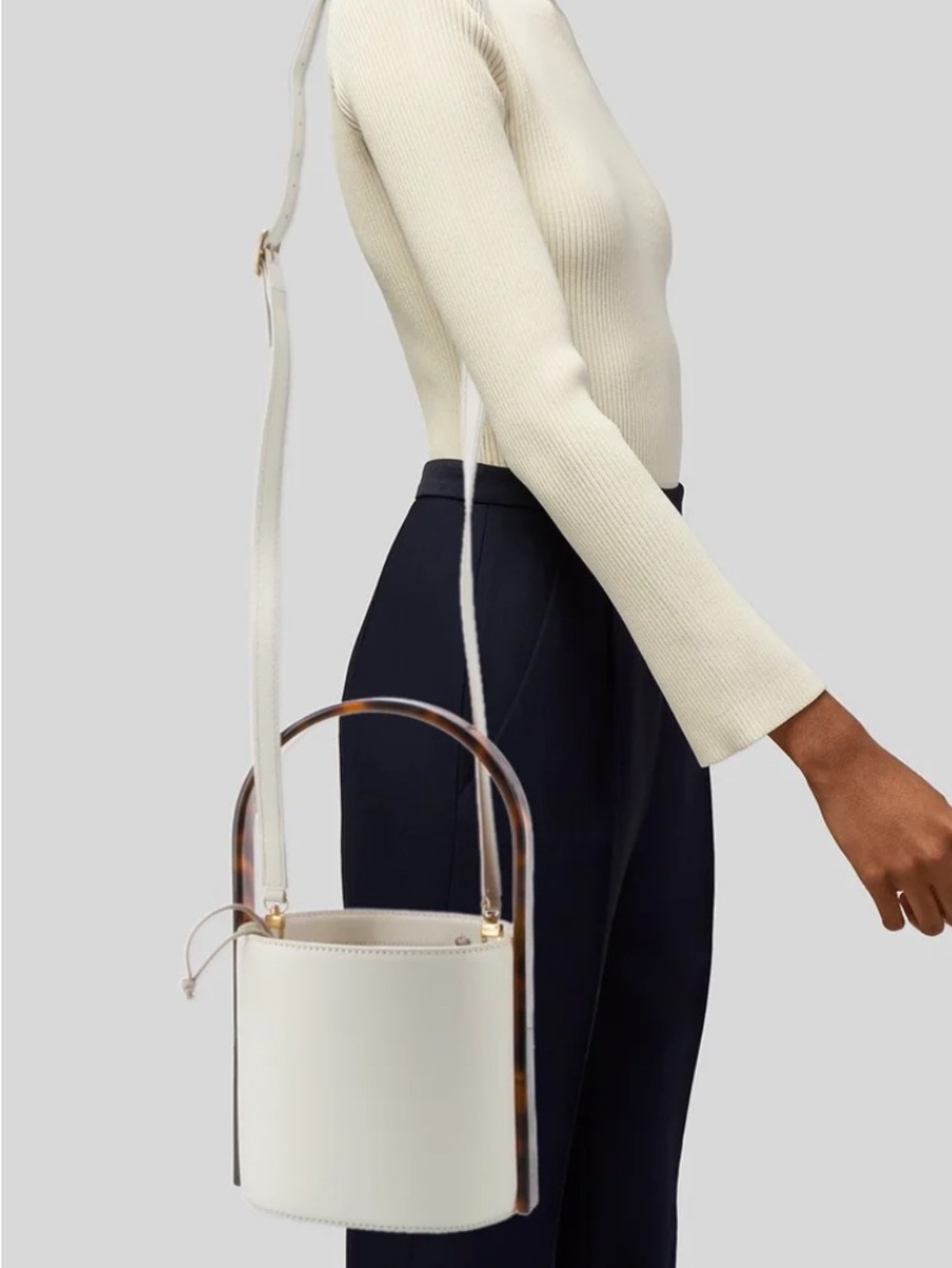 Staud Cream Bucket Bag with Tortoiseshell Handle - Picture 2 of 6